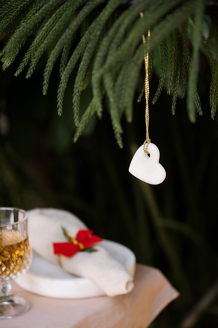 White Marble Hanging Heart Ornament by Kaksh studio
