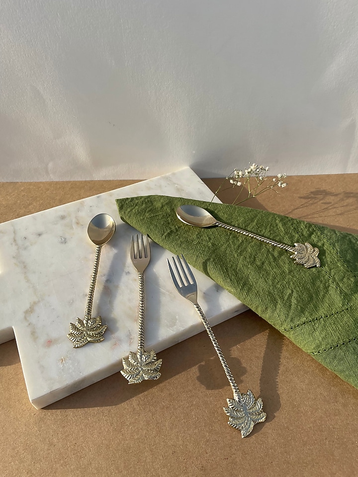 Brass Palm Tree Cutlery Set (Set of 4) by Kaksh studio at Pernia's Pop Up Shop