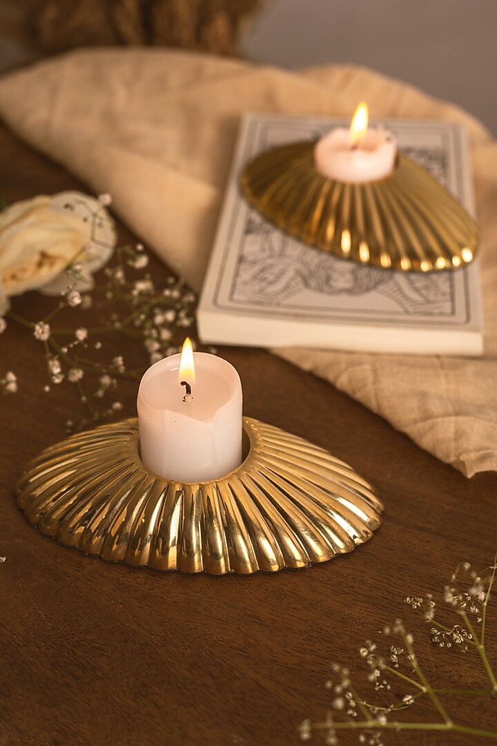 Gold Brass Oval Candle Holder by Kaksh studio at Pernia's Pop Up Shop