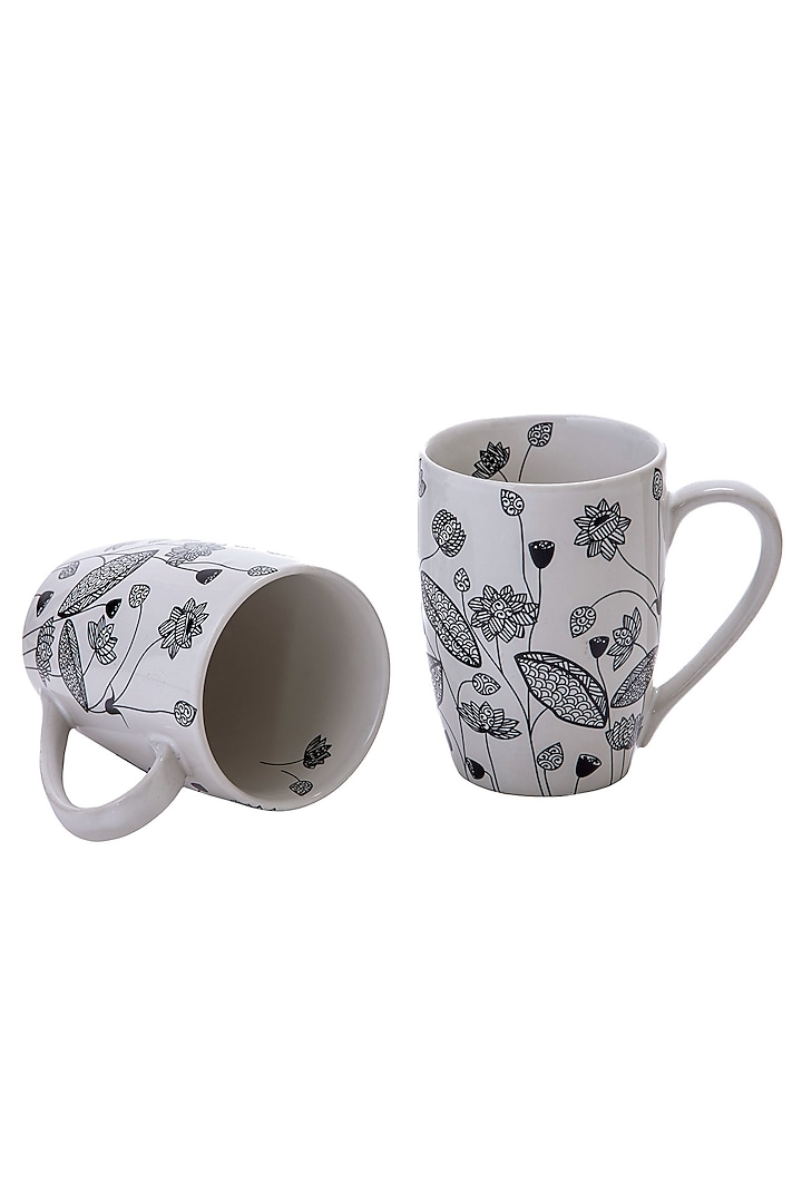 Black & White Porcelain Monochrome Mugs (Set Of 2) by Kalam