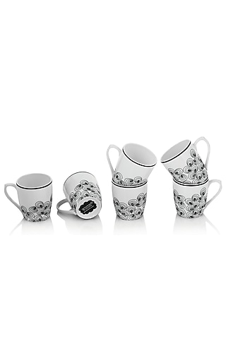Black & White Porcelain Monochrome Cups (Set Of 6) by Kalam