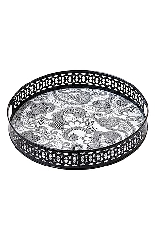 Black & White Galvanized Iron Tray by Kalam