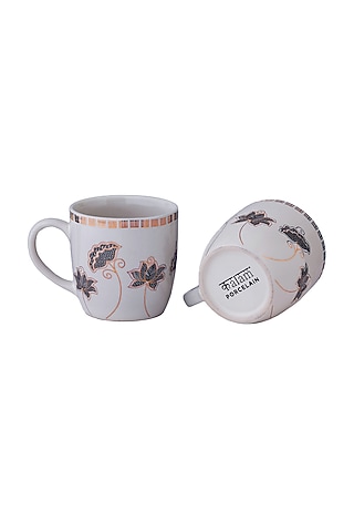Black & White Copper Monochrome Printed Mug Set Of 2 by Kalam