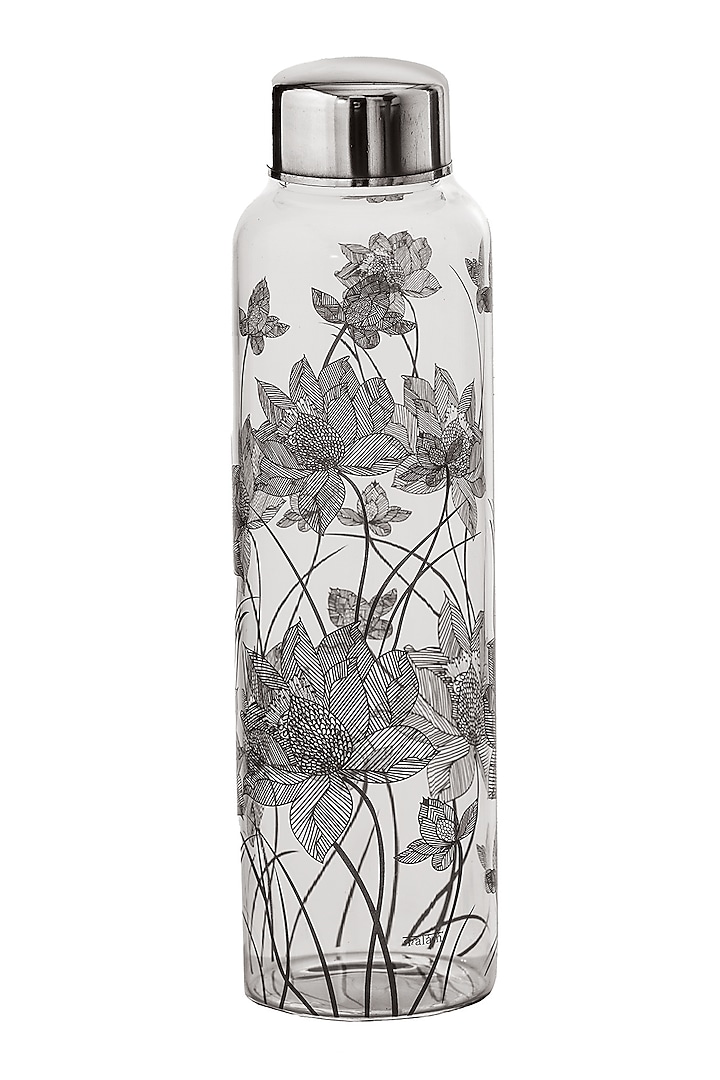 Black & White Borosilicate Monochrome Printed Water Bottle by Kalam at Pernia's Pop Up Shop