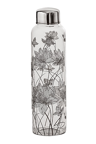 Black & White Borosilicate Monochrome Printed Water Bottle by Kalam