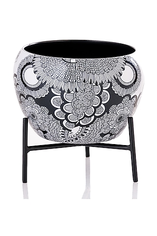 Black & White Galvanised Iron Monochrome Printed Planter by Kalam