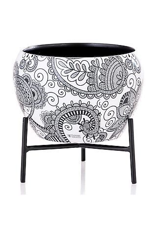 Black & White Galvanised Iron Monochrome Printed Planter by Kalam