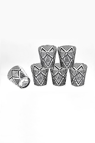 Black & White Monochrome Printed Glasses (Set of 6) by Kalam