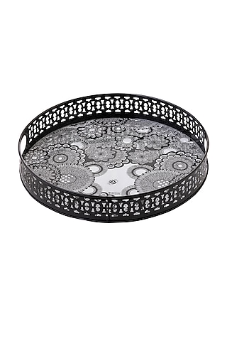 Black & White Galvanised Iron Monochrome Printed Tray by Kalam