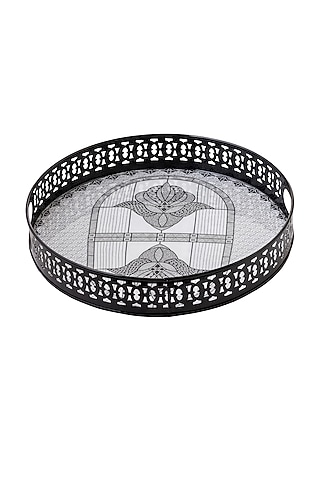 Black & White Galvanised Iron Monochrome Printed Tray by Kalam