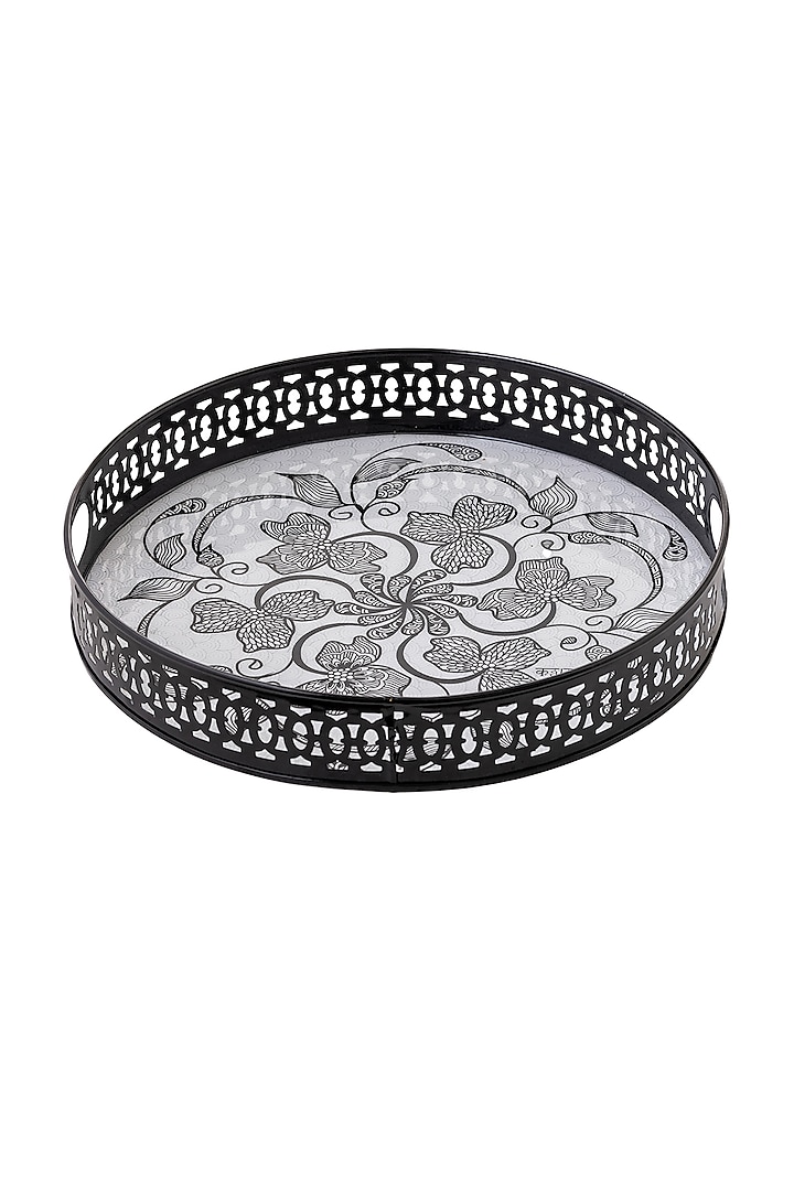 Black & White Galvanised Iron Monochrome Printed Tray by Kalam