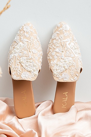 Ivory & Beige Croma Silk Mules by Kala India