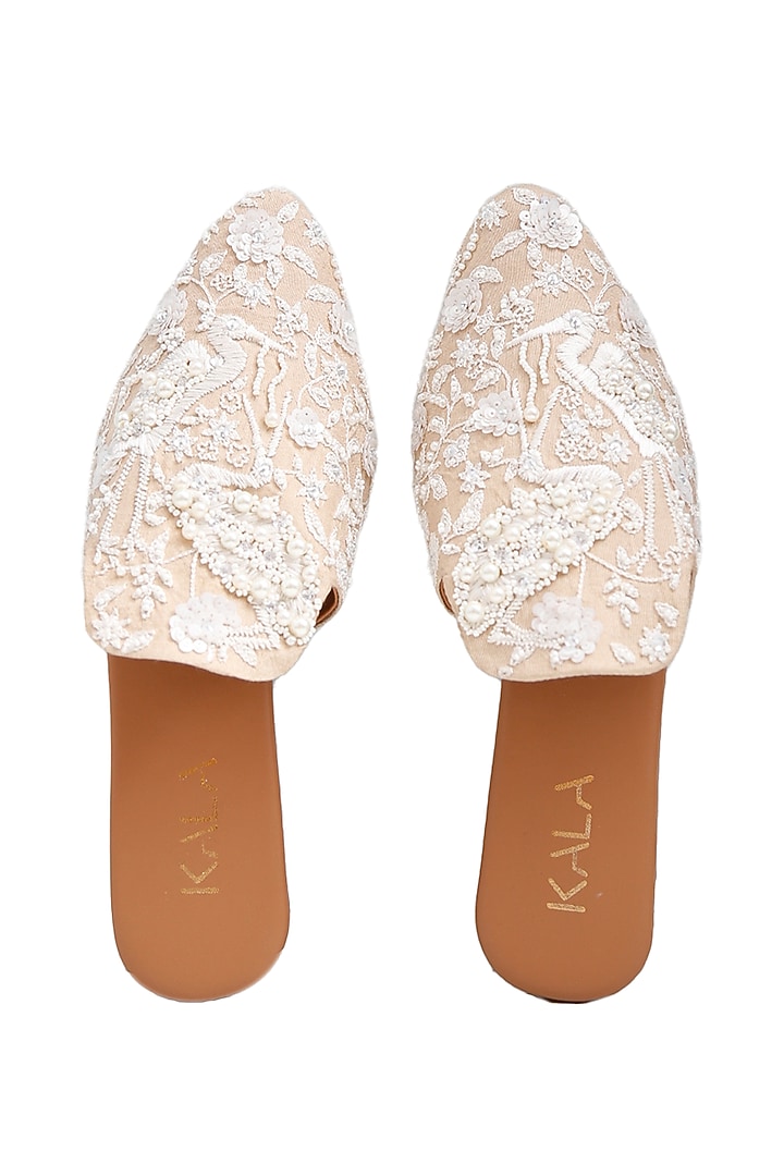 Ivory & Beige Croma Silk Mules by Kala India at Pernia's Pop Up Shop