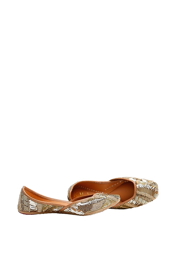 Golden Cotton Embroidered Juttis by Kala India at Pernia's Pop Up Shop