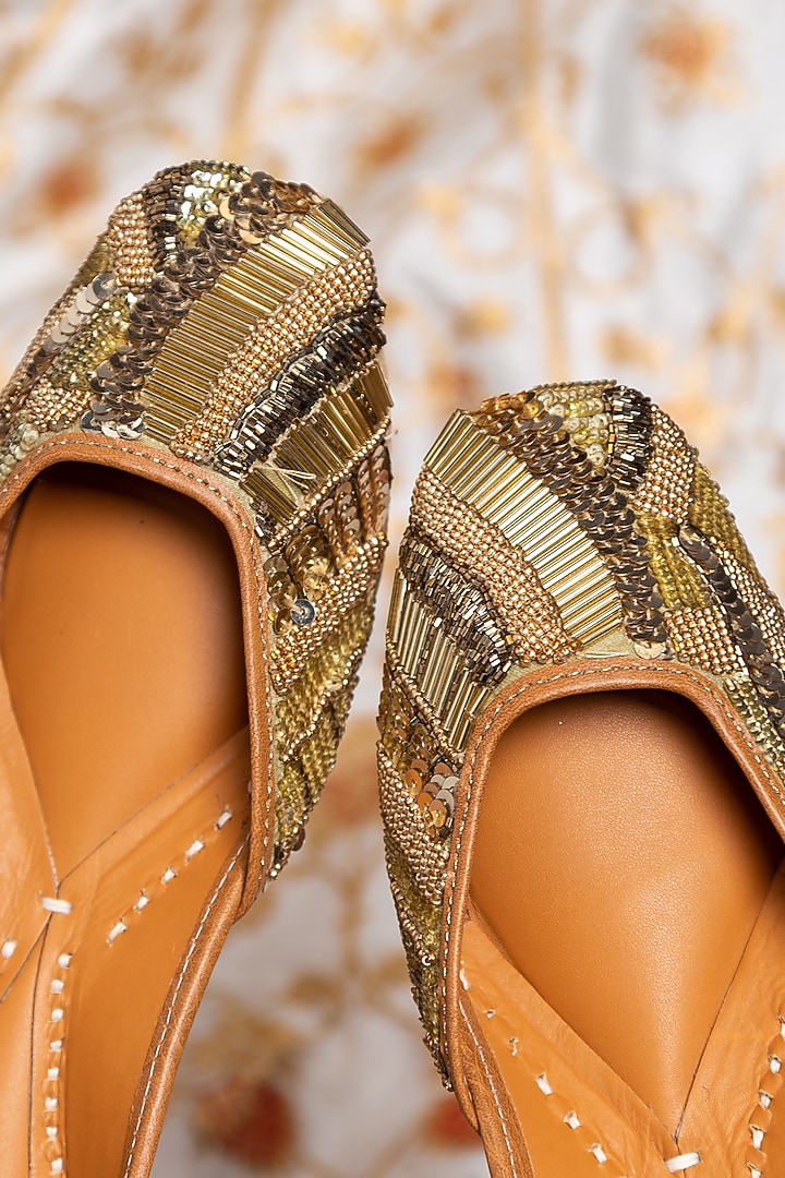 Golden Cotton Embroidered Juttis by Kala India at Pernia's Pop Up Shop