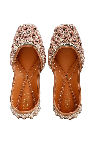 Green Silk Velvet Juttis by Kala India