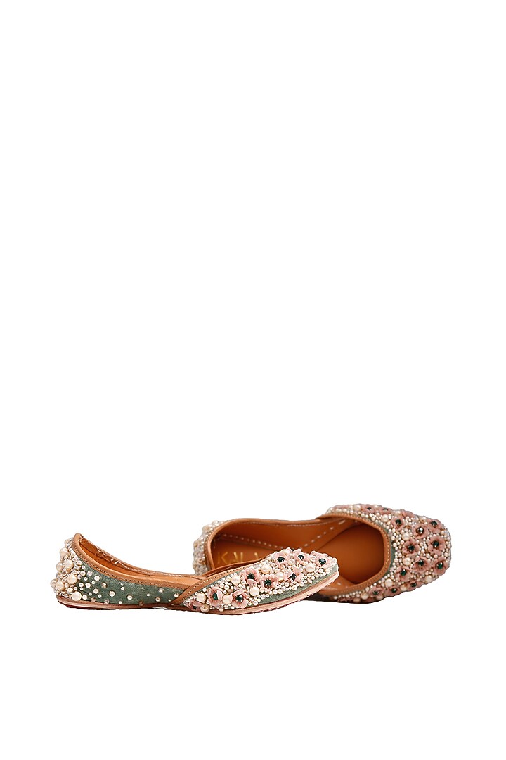Green Silk Velvet Juttis by Kala India at Pernia's Pop Up Shop