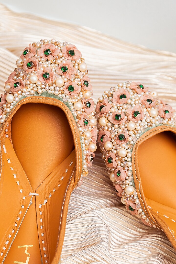 Green Silk Velvet Juttis by Kala India at Pernia's Pop Up Shop