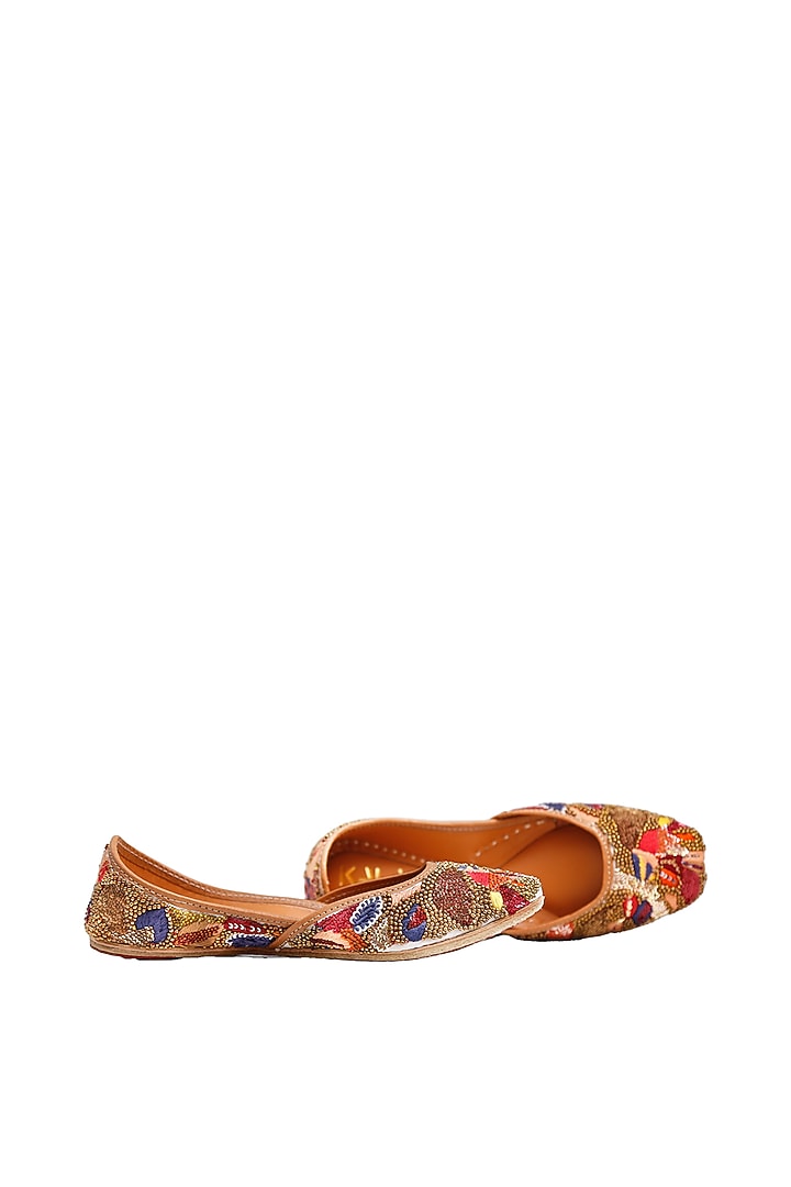 Multi-Colored Raw Silk Embellished Juttis by Kala India at Pernia's Pop Up Shop