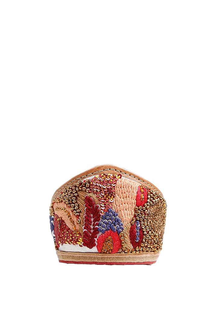 Multi-Colored Raw Silk Embellished Juttis by Kala India at Pernia's Pop Up Shop