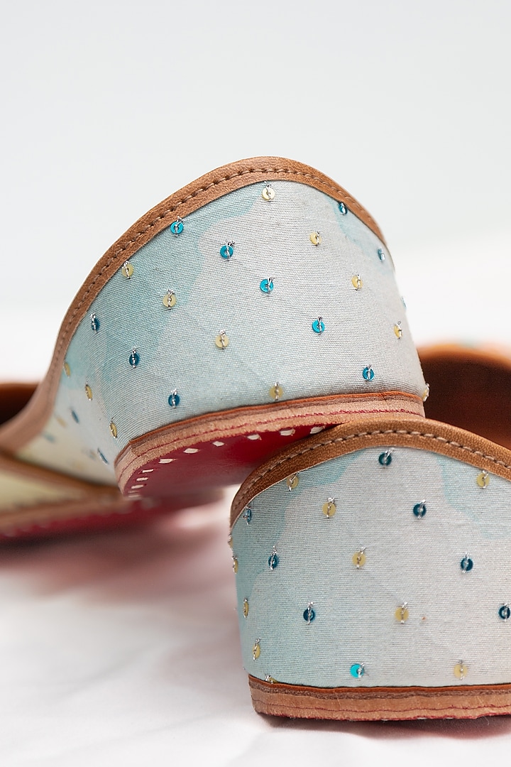 Multi-Colored Croma Silk & Leather Floral Embroidered Juttis by Kala India at Pernia's Pop Up Shop