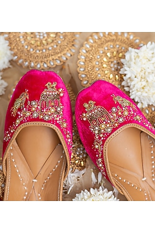Rani Pink Embroidered Juttis by Kala India