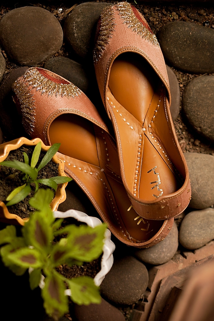 Light Brown Embroidered Juttis by Kala India