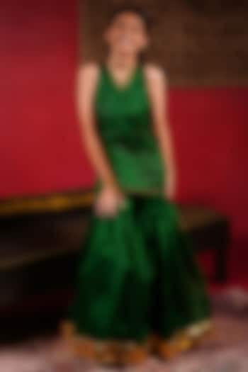 Emerald Green Organza Sequin Embellished Sharara Set For Girls by Klistel at Pernia's Pop Up Shop