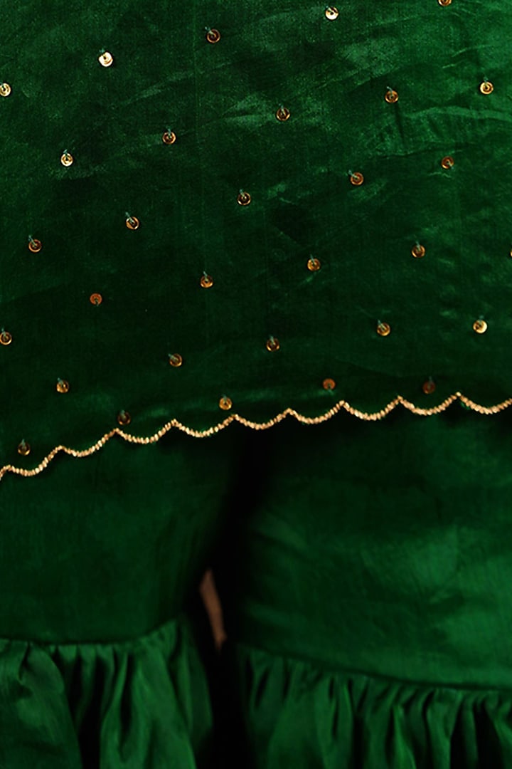Emerald Green Organza Sequin Embellished Sharara Set For Girls by Klistel at Pernia's Pop Up Shop