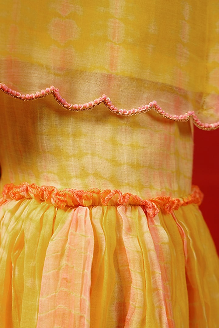 Yellow Pure Chanderi Zari Embroidered & Tie-Dye Printed Sharara Set For Girls by Klistel at Pernia's Pop Up Shop