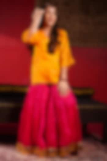 Fuchsia Pink Organza Sequin Embellished Sharara Set For Girls by Klistel at Pernia's Pop Up Shop