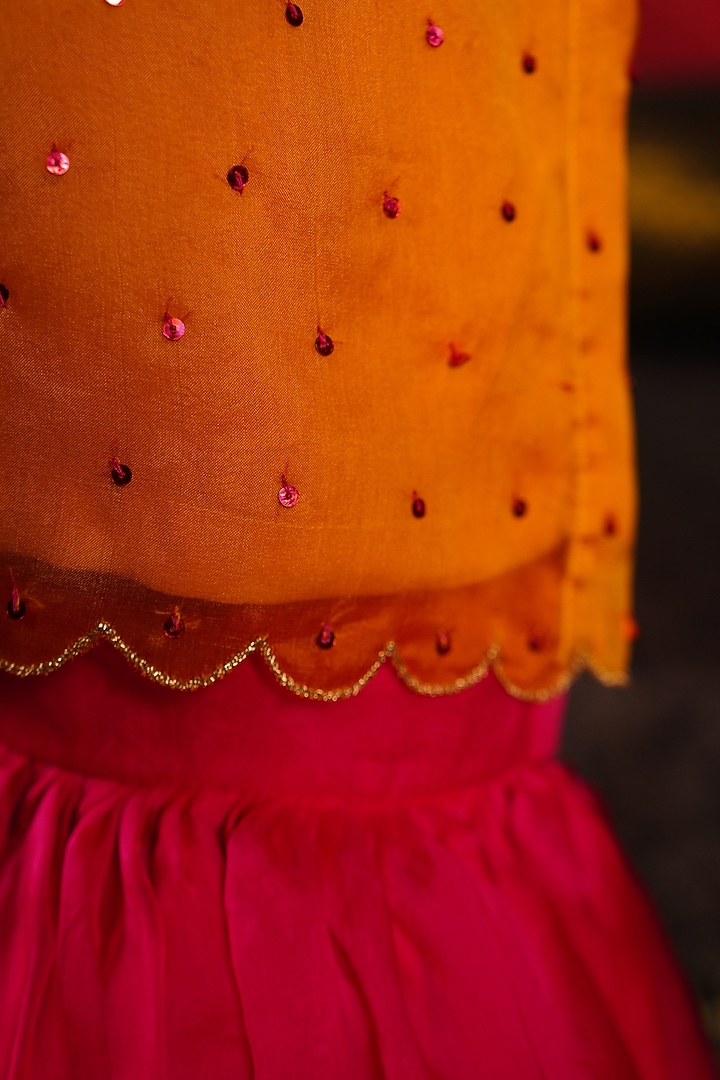 Fuchsia Pink Organza Sequin Embellished Sharara Set For Girls by Klistel at Pernia's Pop Up Shop