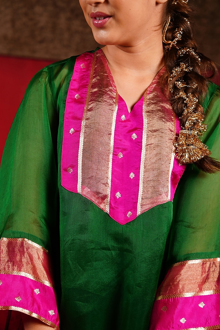 Emerald Green Organza Hand Embroidered Sharara Set For Girls by Klistel at Pernia's Pop Up Shop
