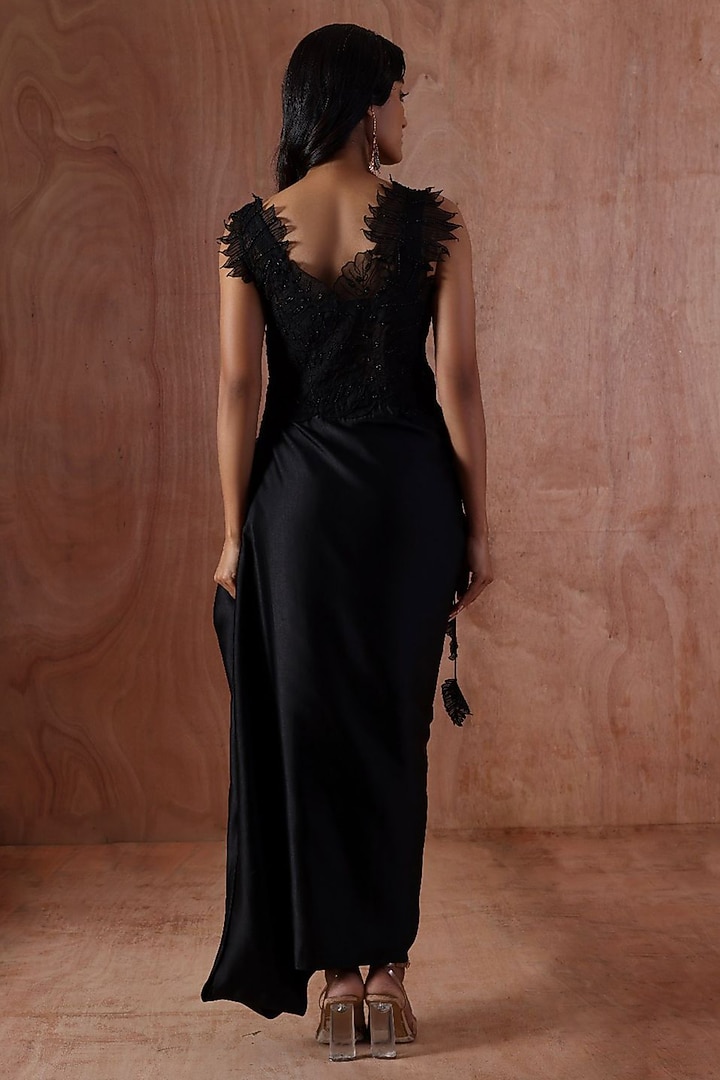 Black Organza & Modal Satin Textured Vacation Dress by Kliitche by Isha Kedia at Pernia's Pop Up Shop