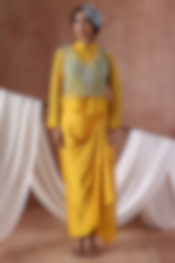 Yellow Modal Satin Draped Skirt Set by Kliitche by Isha Kedia at Pernia's Pop Up Shop