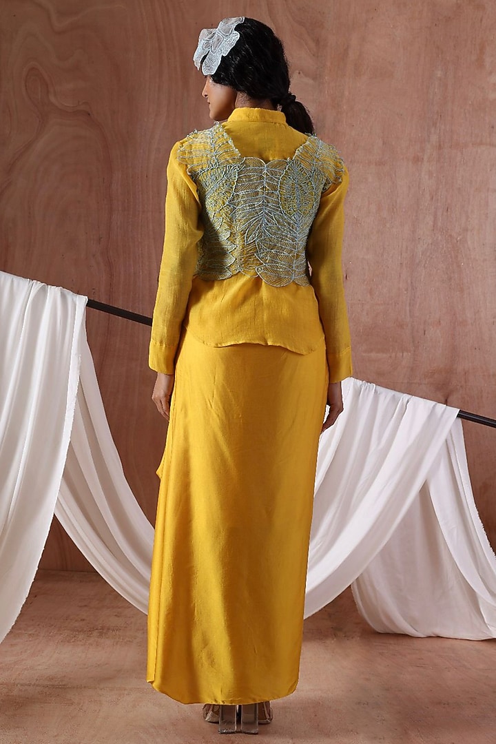 Yellow Modal Satin Draped Skirt Set by Kliitche by Isha Kedia at Pernia's Pop Up Shop