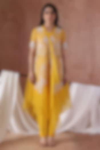 Mustard Organza Embroidered Jacket Set by Kliitche by Isha Kedia at Pernia's Pop Up Shop