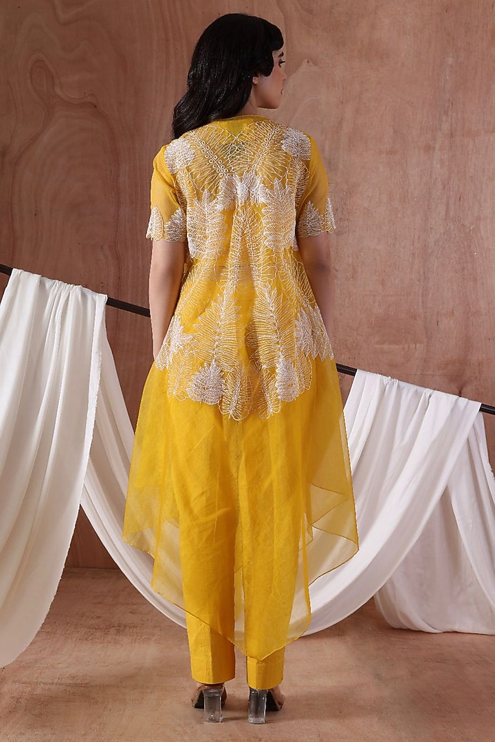 Mustard Organza Embroidered Jacket Set by Kliitche by Isha Kedia at Pernia's Pop Up Shop