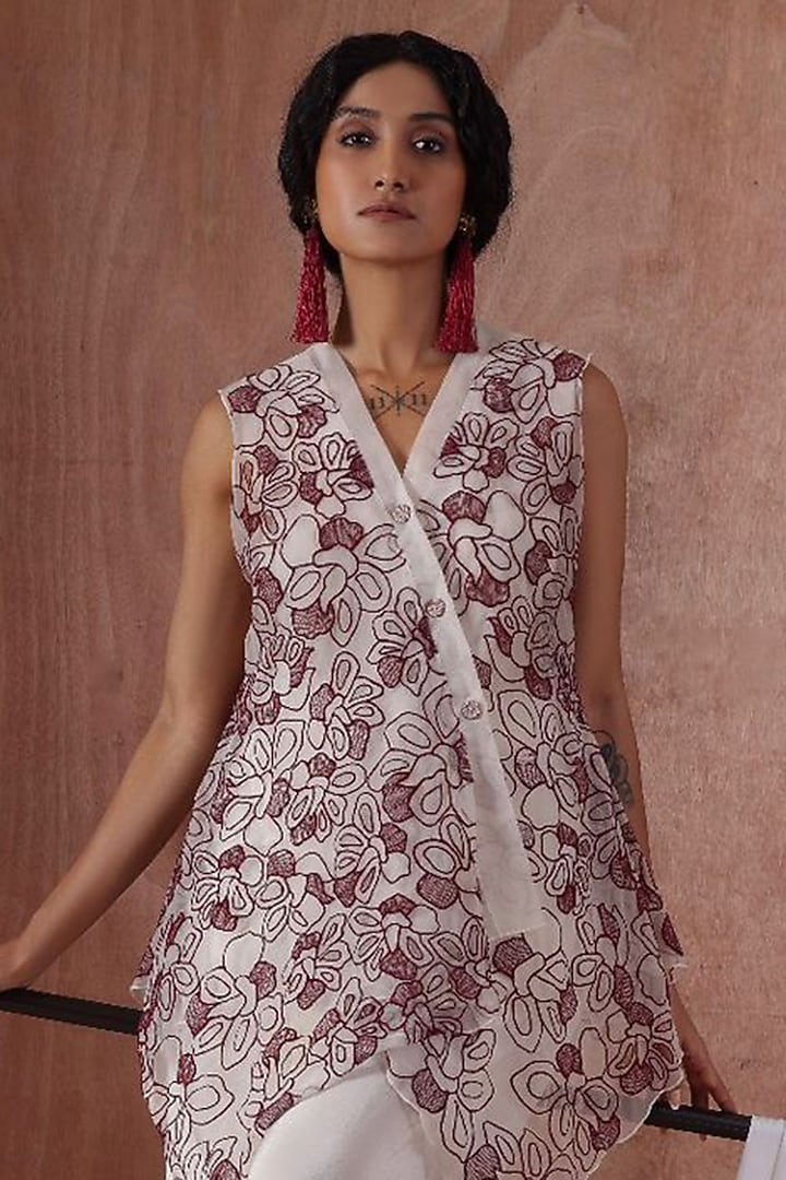 Ivory Modal Satin Pleated Skirt Set by Kliitche by Isha Kedia at Pernia's Pop Up Shop