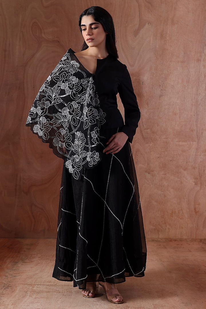 Black Organza Skirt Set by Kliitche by Isha Kedia at Pernia's Pop Up Shop