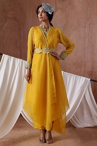 Yellow Organza Co-Ord Set by Kliitche by Isha Kedia
