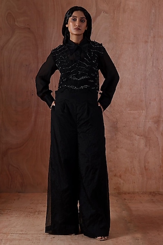 Black Organza Embroidered Co-Ord Set by Kliitche by Isha Kedia