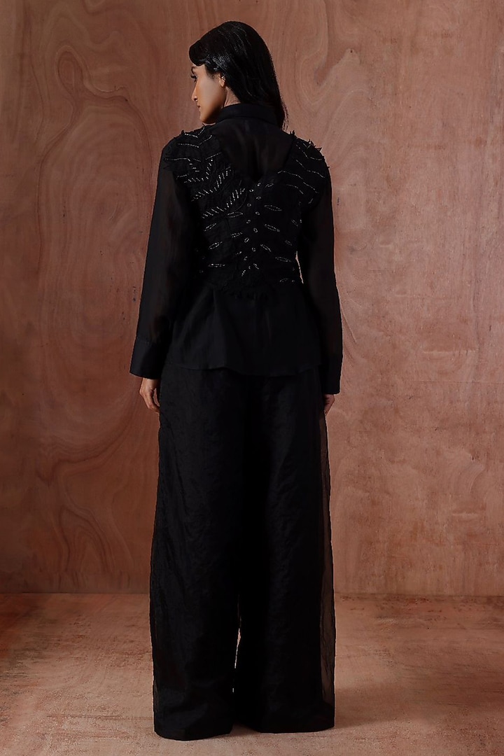 Black Organza Embroidered Co-Ord Set by Kliitche by Isha Kedia at Pernia's Pop Up Shop
