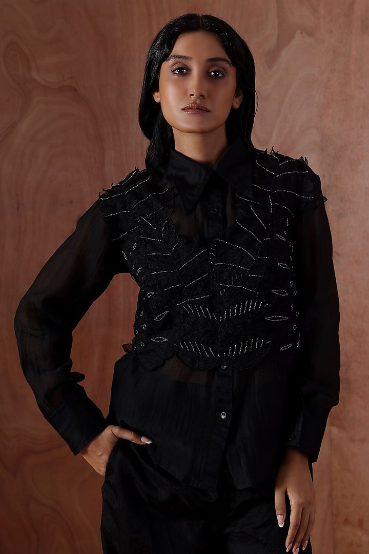 Black Organza Embroidered Co-Ord Set by Kliitche by Isha Kedia at Pernia's Pop Up Shop