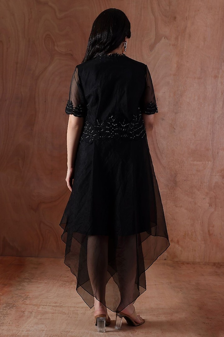 Black Organza Embroidered Asymmetric Vacation Dress by Kliitche by Isha Kedia at Pernia's Pop Up Shop
