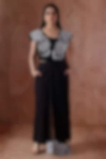 Black Organza Floral Embroidered Skirt Set by Kliitche by Isha Kedia at Pernia's Pop Up Shop