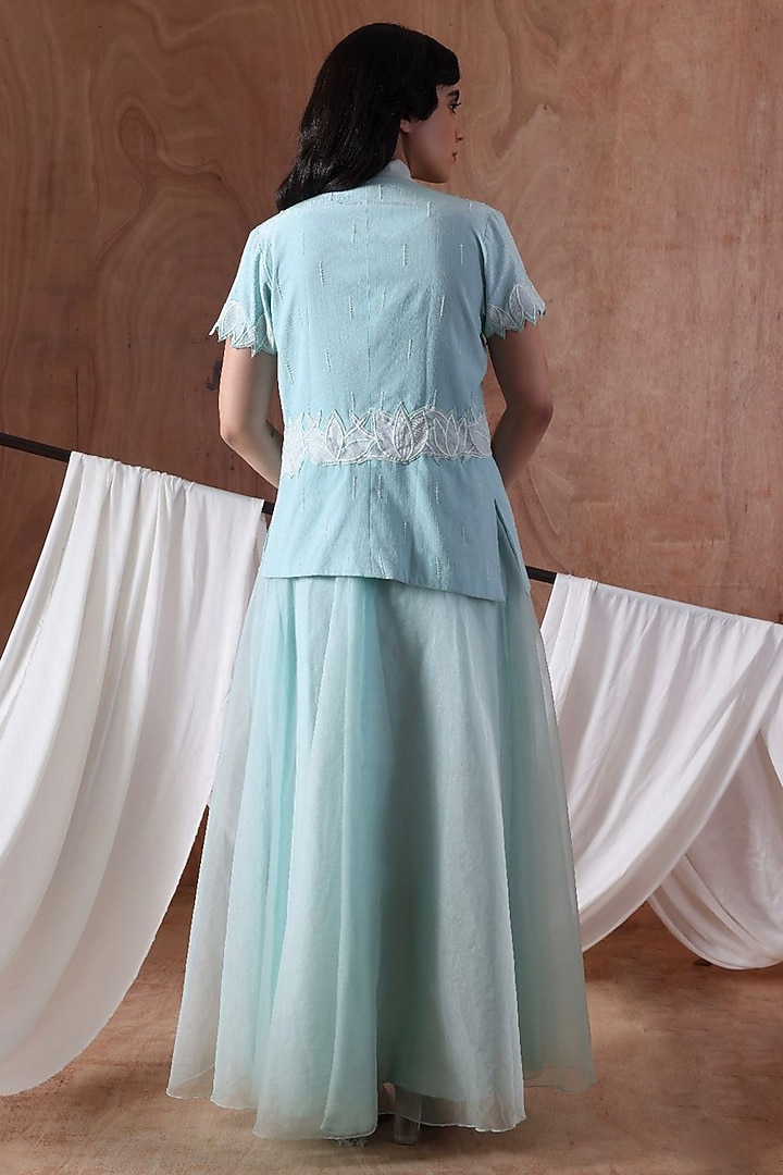 Powder Blue Crepe & Organza Layered Skirt Set by Kliitche by Isha Kedia at Pernia's Pop Up Shop
