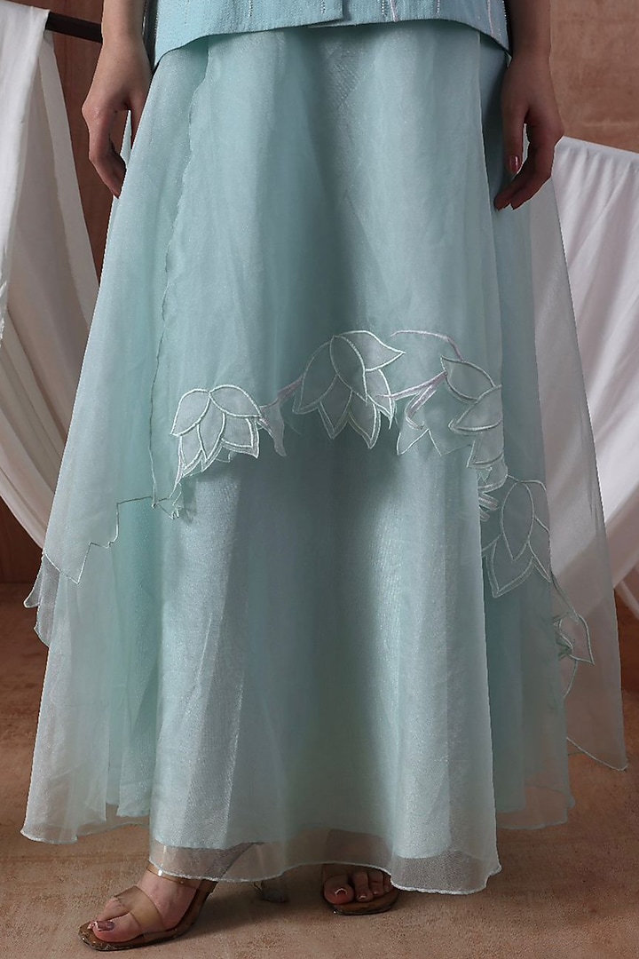 Powder Blue Crepe & Organza Layered Skirt Set by Kliitche by Isha Kedia at Pernia's Pop Up Shop