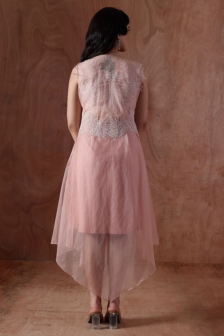 Pink Sheer Organza Embellished Asymmetric Vacation Dress by Kliitche by Isha Kedia at Pernia's Pop Up Shop