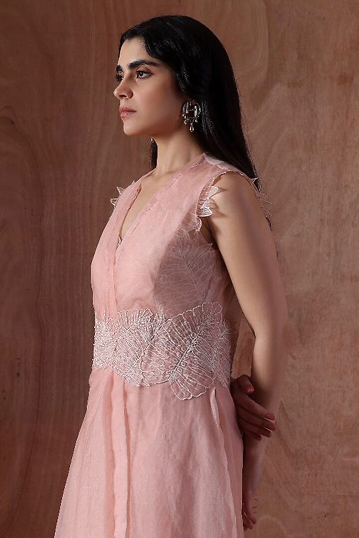 Pink Sheer Organza Embellished Asymmetric Vacation Dress by Kliitche by Isha Kedia at Pernia's Pop Up Shop